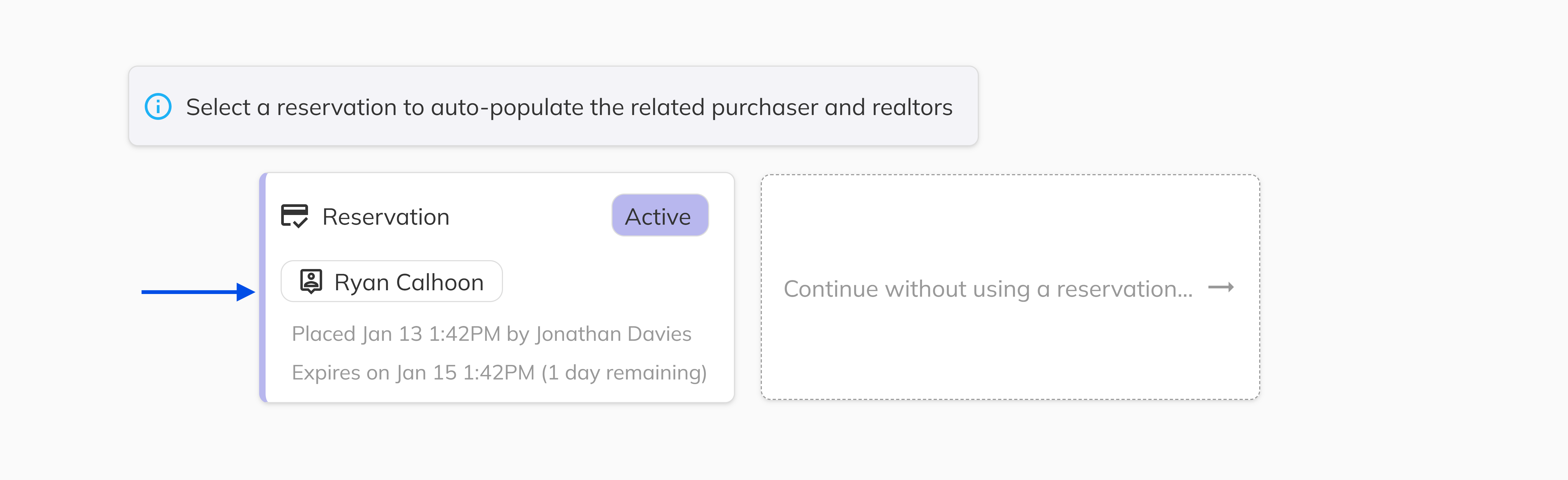 Selecting Reservation